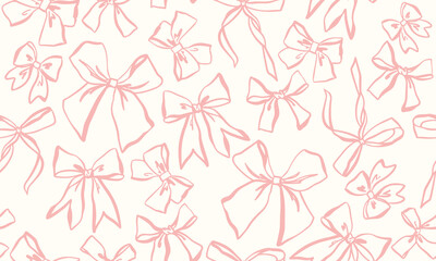 seamless pattern with pink bows in coquette aesthetic
