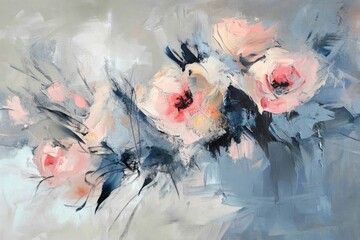 Wall Mural - Abstract floral arrangement in soft, muted colors with dynamic brushstrokes