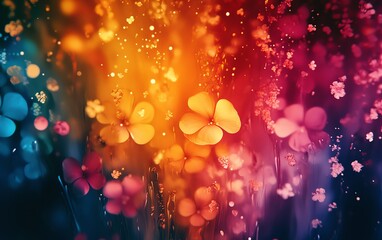 Poster - Dynamic abstract ink splatter and swirl in rainbow colors, fantasy floral texture, brush stroke explosion in watercolor, modern vibrant 3D digital wallpaper art