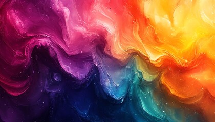 Poster - Rainbow color ink splatter swirl illustration, fantasy flower texture, watercolor paint brush stroke explosion, modern vibrant design, 3D digital artwork for wallpapers