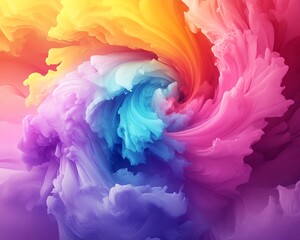 Aufkleber - Vivid abstract ink splatter swirl with rainbow colors, fantasy floral texture, watercolor paint brush stroke explosion, modern vibrant design, 3D digital art for wallpaper