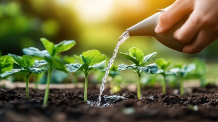 Poster - Hand Watering Young Plants with a Watering Can