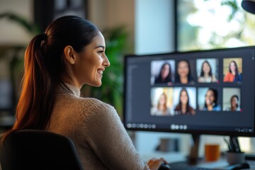 Wall Mural - A person sitting in front of a computer screen with keyboard and mouse, working or studying