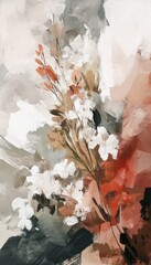 Wall Mural - Abstract floral arrangement in soft, muted colors with dynamic brushstrokes