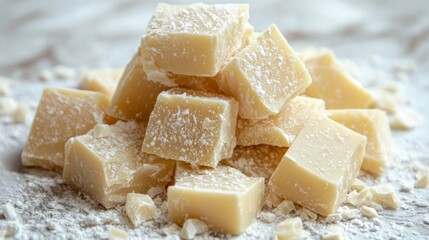 Wall Mural - White Chocolate Cubes on Powdered Surface