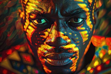 Canvas Print - Close-up shot of a person's face with vibrant, colorful paint applied