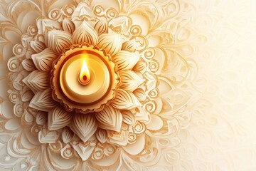 Poster - A lit candle sits atop a delicate paper flower, perfect for a romantic dinner or intimate setting