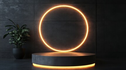 Canvas Print - Futuristic Neon Circle in Dark Interior