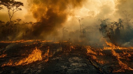 Poster - A burning fire in a dense forest, great for outdoor and nature-themed images
