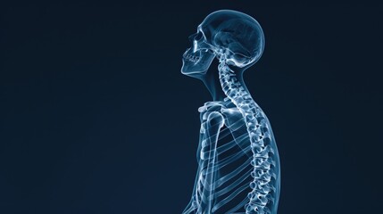 Poster - A skeleton illuminated by a blue light, great for use in Halloween-themed designs or as a symbol of mortality
