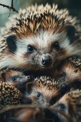 Poster - Group of hedgehogs stacked on top of each other, a unique and playful scene