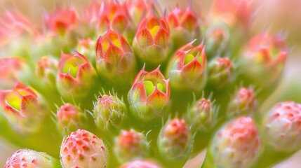 Wall Mural - Vibrant close up of succulent plant showcasing its intricate details and colorful tips, evoking sense of natural beauty and tranquility