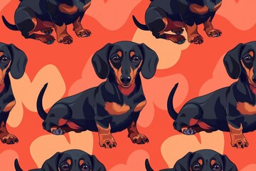 Poster - A black and brown dog sits on a red surface