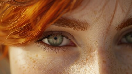 Poster - Close-up portrait of a woman with freckled hair, perfect for beauty and lifestyle concepts