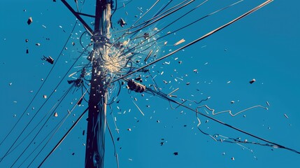 Aufkleber - Electricity transmission infrastructure with multiple wires suspended above ground
