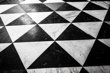 Aufkleber - A close-up shot of a classic checkered floor pattern in monochrome