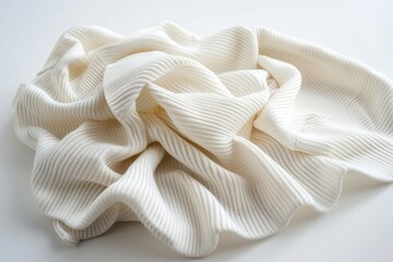 Poster - A close-up shot of a white towel lying on a table, perfect for use in various scenes and settings