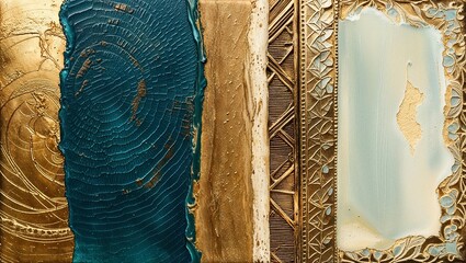 Poster - Close-up of a textured gold and blue abstract art piece.