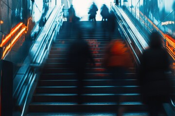 Aufkleber - People riding an escalator, busy and moving upwards