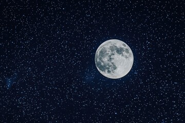 Aufkleber - A bright full moon shining in the dark night sky surrounded by twinkling stars