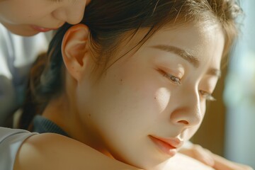 Poster - Two women sharing a quiet, intimate moment with their eyes closed