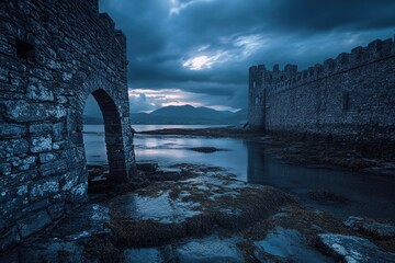 Poster - A stone wall with an arch, surrounded by nature's beauty