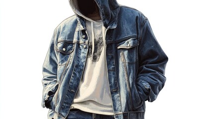 Poster - A person wearing casual clothing, with a hoodie and jeans jacket