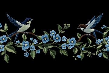 Poster - A pair of birds perched on a tree branch, natural habitat