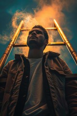Aufkleber - A person standing in front of a ladder, possibly for maintenance or repair
