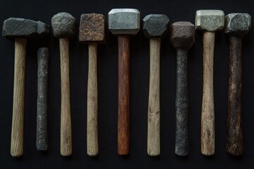 Poster - A collection of hammers arranged neatly on a surface, awaiting use