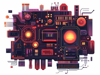 Wall Mural - Flat Quantum Computing Vote Auditor: Macro Shot of Quantum Processor Performing Real-Time Vote Auditing with Complex Calculations and Audit Trail Visualizations - Vector Illustration