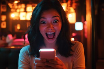Poster - A woman holds a cell phone in her hand, possibly waiting for a call or checking messages