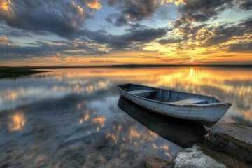 Canvas Print - A boat floating on calm water, suitable for outdoor or nautical themed projects