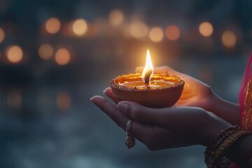 Poster - A person holding a lit candle in their hand