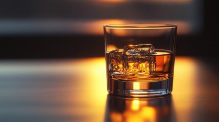 Aufkleber - A glass filled with ice sits on a table, ready for use