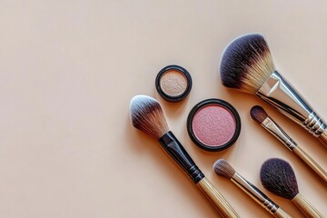 Aufkleber - A selection of cosmetic brushes placed on a flat surface, great for beauty and health related projects