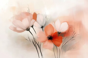 Wall Mural - Abstract floral arrangement in soft, muted colors with dynamic brushstrokes