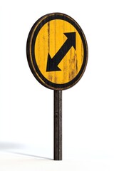 Aufkleber - A bright yellow and black warning sign with an arrow pointing direction, often used for navigation and caution