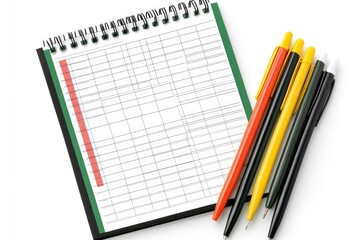 Poster - A still life of notepads, pens, and pencils arranged on a clean white surface