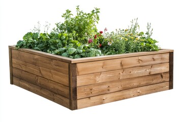 Poster - A wooden planter full of lush greenery, ideal for home decor or office use