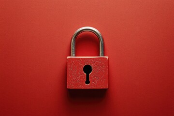 Poster - A red padlock sitting on a red surface, with no other objects in sight