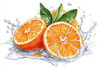 Poster - A still life composition featuring two oranges and a splash of water