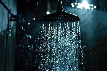 Poster - A close-up shot of a shower head during rainfall, perfect for weather-related or water-themed concepts
