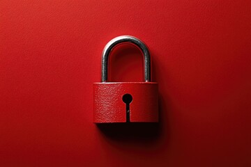 Poster - A red padlock on a red surface, ideal for use in designs related to security and confidentiality