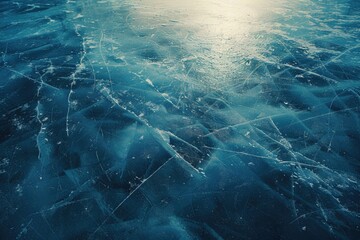 Poster - A frozen lake with thick ice covering its surface