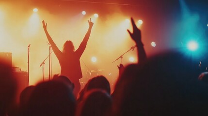 Poster - A person enjoying a live music performance, arms raised in excitement