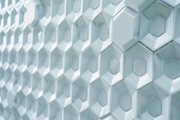 Poster - A detailed view of a wall composed of interlocking white hexagons, suitable for use in minimalist designs and futuristic concepts