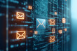 © Tondone - Digital email symbols glowing on blue background, representing communication, data exchange, and modern technology in a virtual world.