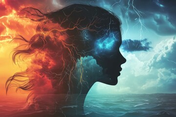 Poster - A woman's face with a lightning bolt or electrical discharge emanating from her head