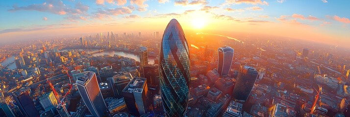 Poster - Breathtaking aerial view of a glittering modern cityscape with reflective glass towers reaching towards the sky